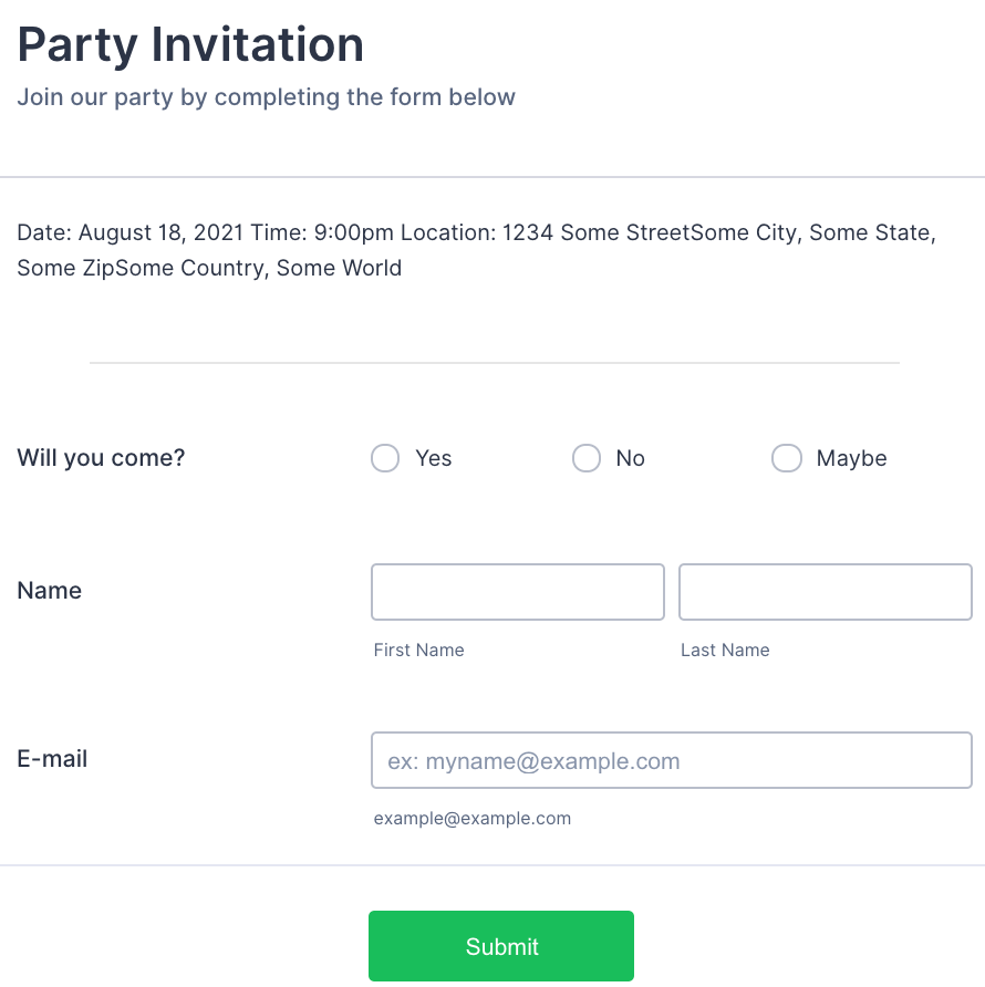 Party Invitation Form