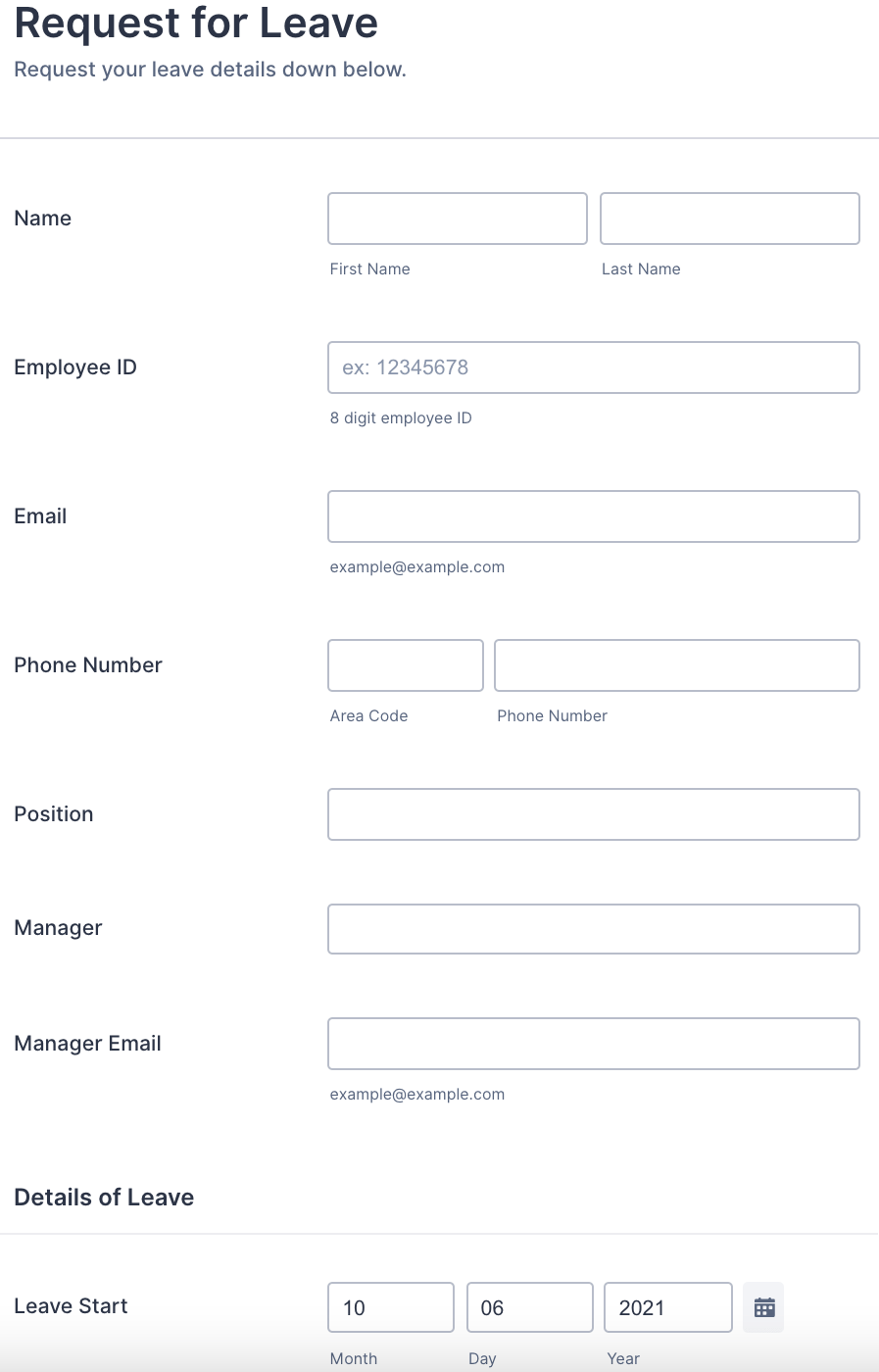 Request for leave Form